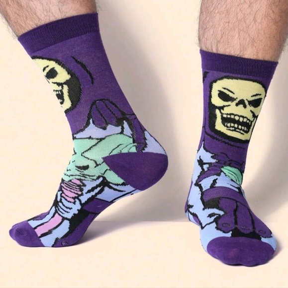 Purple skeleton skeletor he-man funny mens goth socks TV show cartoon punk crew - Picture 6 of 11